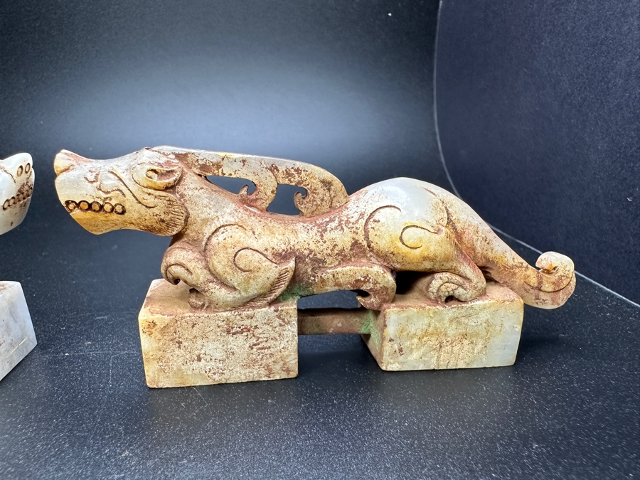 Pair Of Chinese Carved Jade Dragon Seals 281.7g 4.5'L [Photo 8]