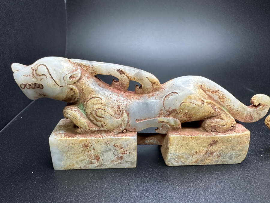 Pair Of Chinese Carved Jade Dragon Seals 281.7g 4.5'L [Photo 10]