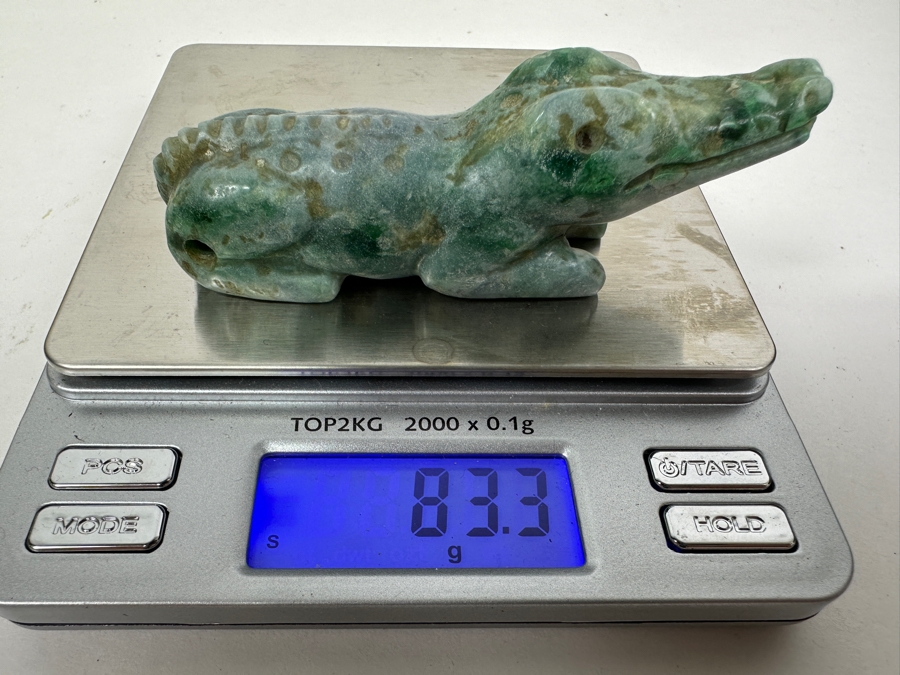 Chinese Carved Jade Alligator Crocodile Pendant 83.3g 3.5'W [Photo 2]
