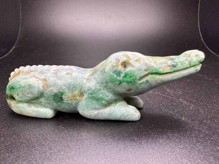 Chinese Carved Jade Alligator Crocodile Pendant 83.3g 3.5'W [Photo 9]