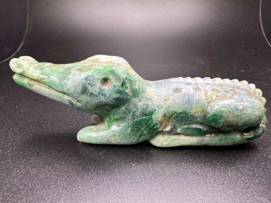 Chinese Carved Jade Alligator Crocodile Pendant 83.3g 3.5'W [Photo 3]