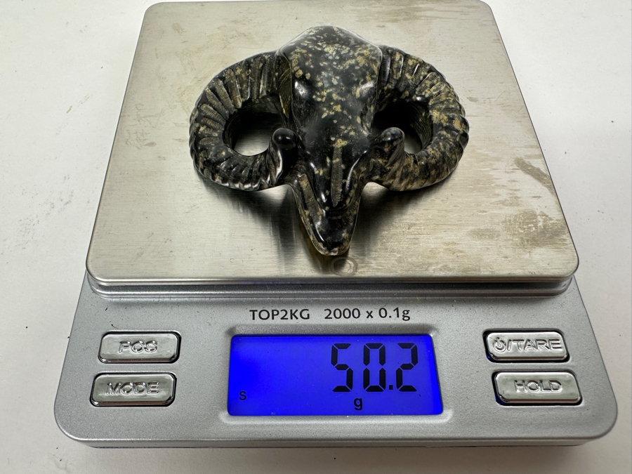 Chinese Carved Stone Ram's Head Pendant 50.2g 2.5'H [Photo 2]