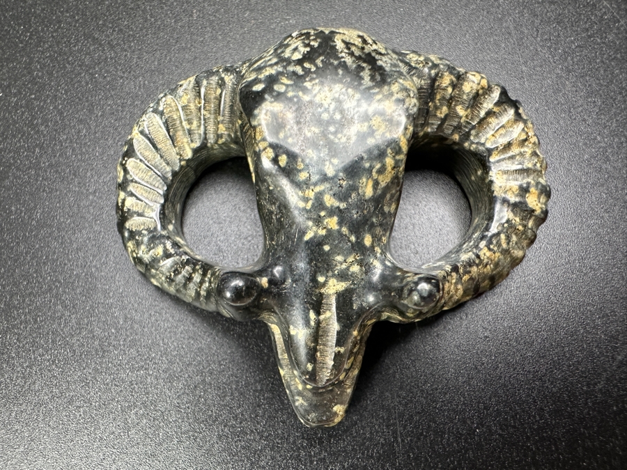 Chinese Carved Stone Ram's Head Pendant 50.2g 2.5'H [Photo 4]