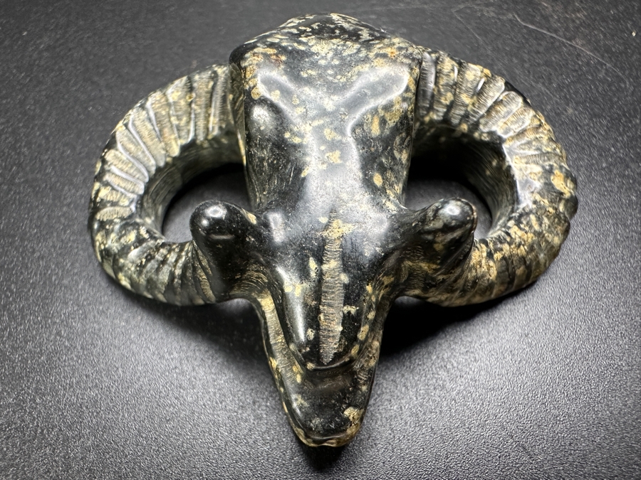 Chinese Carved Stone Ram's Head Pendant 50.2g 2.5'H [Photo 3]