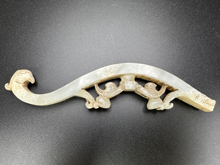 Chinese Carved Jade Belt Hook 55.4g 6'W [Photo 3]