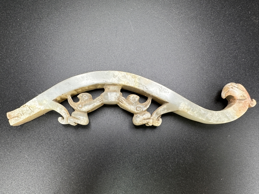 Chinese Carved Jade Belt Hook 55.4g 6'W [Photo 8]