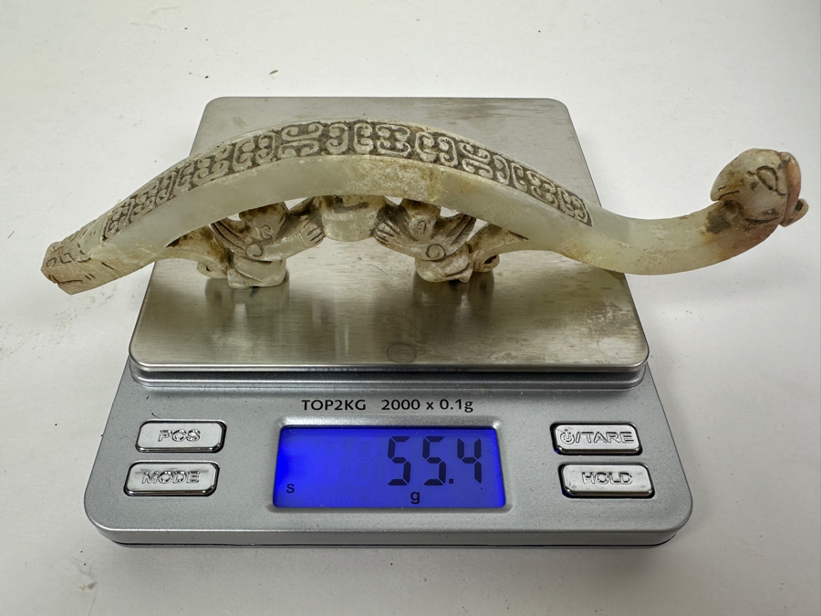Chinese Carved Jade Belt Hook 55.4g 6'W [Photo 2]