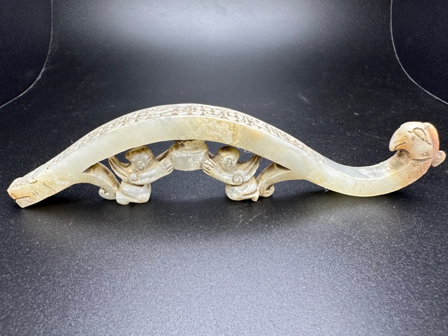 Chinese Carved Jade Belt Hook 55.4g 6'W [Photo 10]