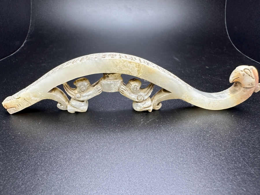 Chinese Carved Jade Belt Hook 55.4g 6'W [Photo 11]