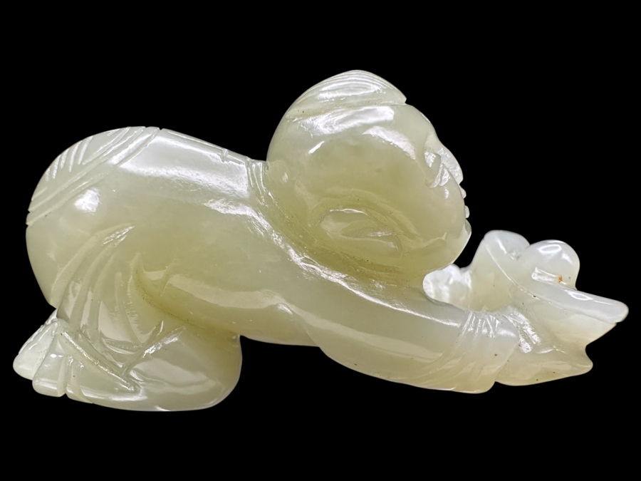 Chinese Carved Jade Boy Figure 42.4g 2.5'W [Photo 1]