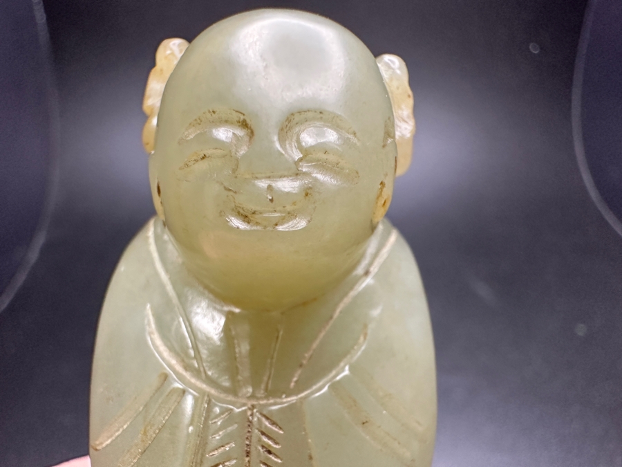 Chinese Carved Jade Boy Figure Bead 55.7g 2.5'W [Photo 12]