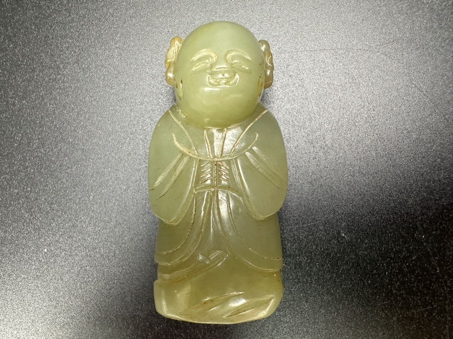 Chinese Carved Jade Boy Figure Bead 55.7g 2.5'W [Photo 3]