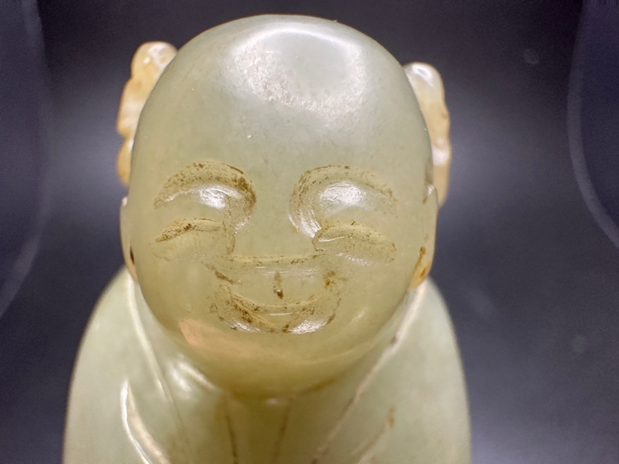 Chinese Carved Jade Boy Figure Bead 55.7g 2.5'W [Photo 11]