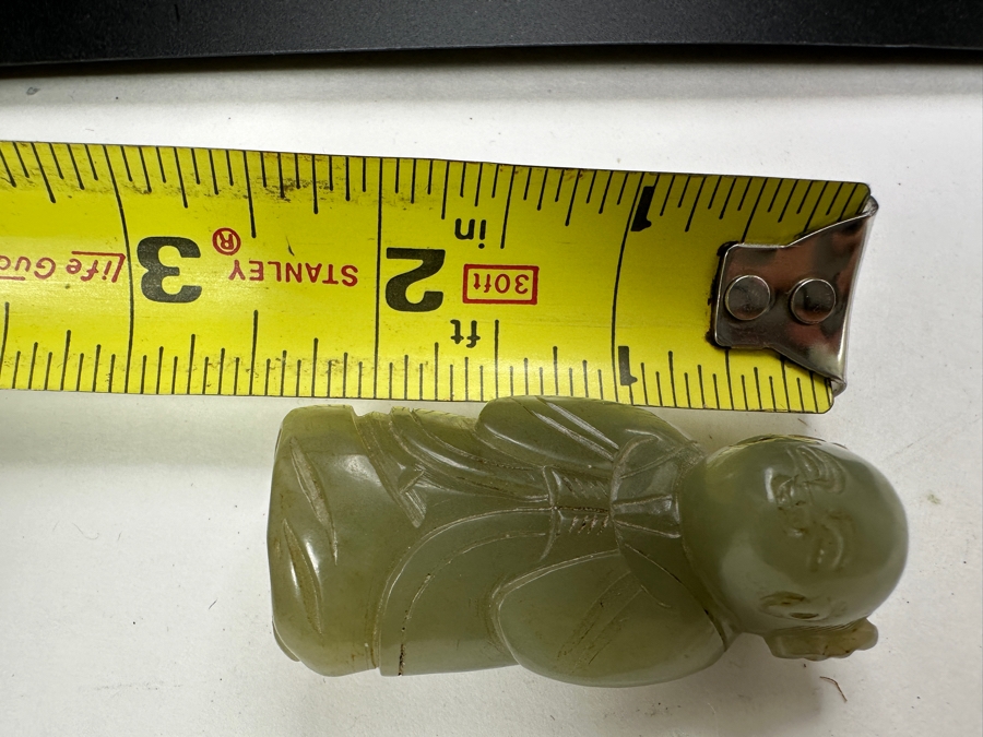 Chinese Carved Jade Boy Figure Bead 55.7g 2.5'W [Photo 13]