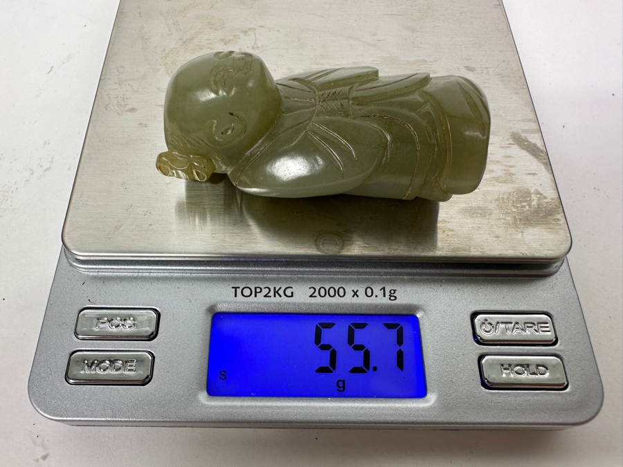 Chinese Carved Jade Boy Figure Bead 55.7g 2.5'W [Photo 2]