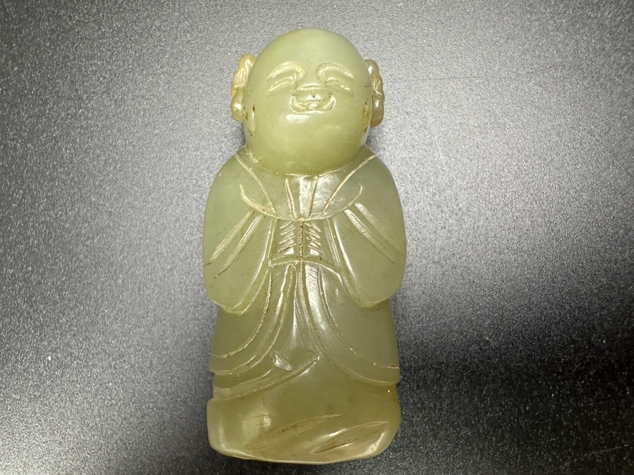 Chinese Carved Jade Boy Figure Bead 55.7g 2.5'W [Photo 4]