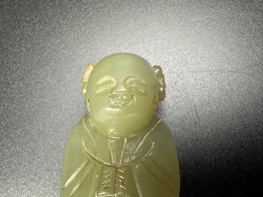 Chinese Carved Jade Boy Figure Bead 55.7g 2.5'W [Photo 6]