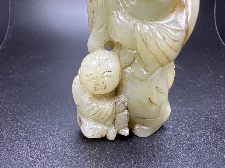 Chinese Carved Jade Woman With Child Pendant 101.3g 2.75'H [Photo 5]