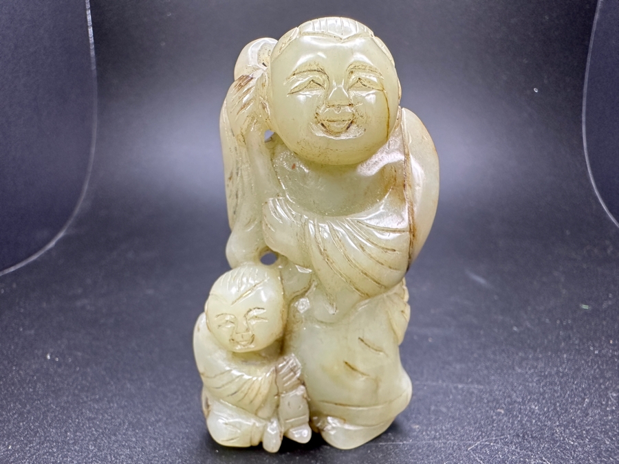 Chinese Carved Jade Woman With Child Pendant 101.3g 2.75'H [Photo 4]