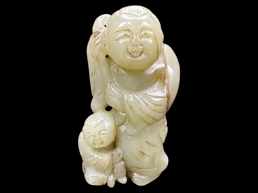 Chinese Carved Jade Woman With Child Pendant 101.3g 2.75'H [Photo 1]