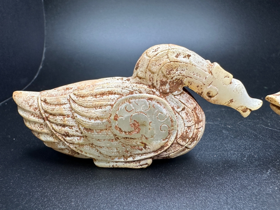 Pair Of Chinese Carved Jade Bird Figures 241g 3.75'W [Photo 12]