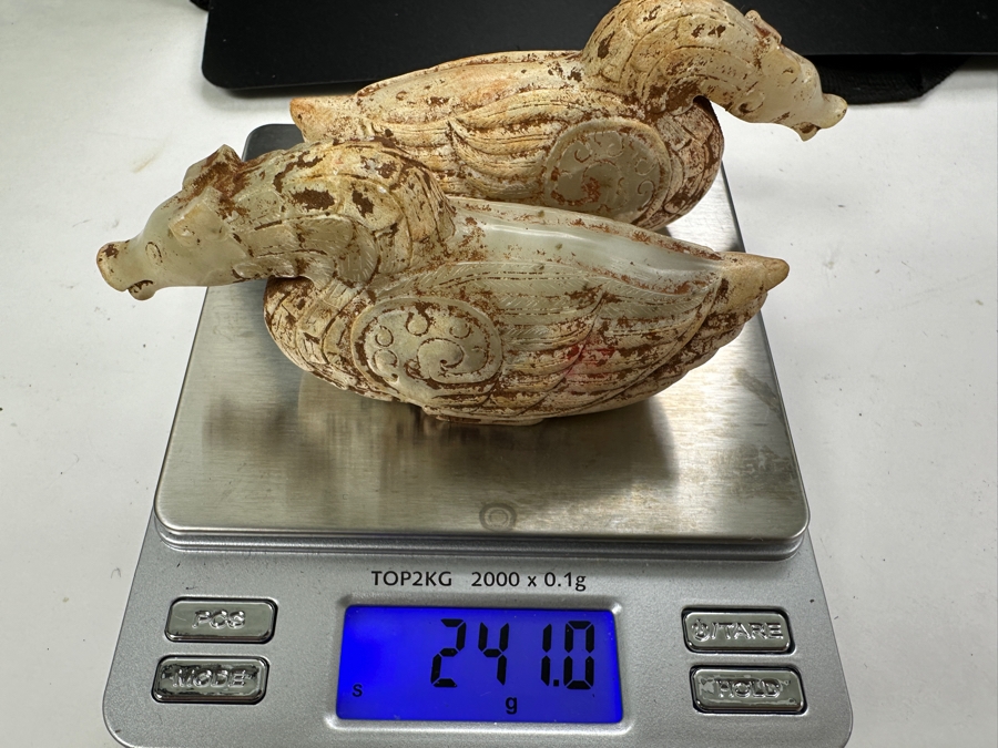 Pair Of Chinese Carved Jade Bird Figures 241g 3.75'W [Photo 8]