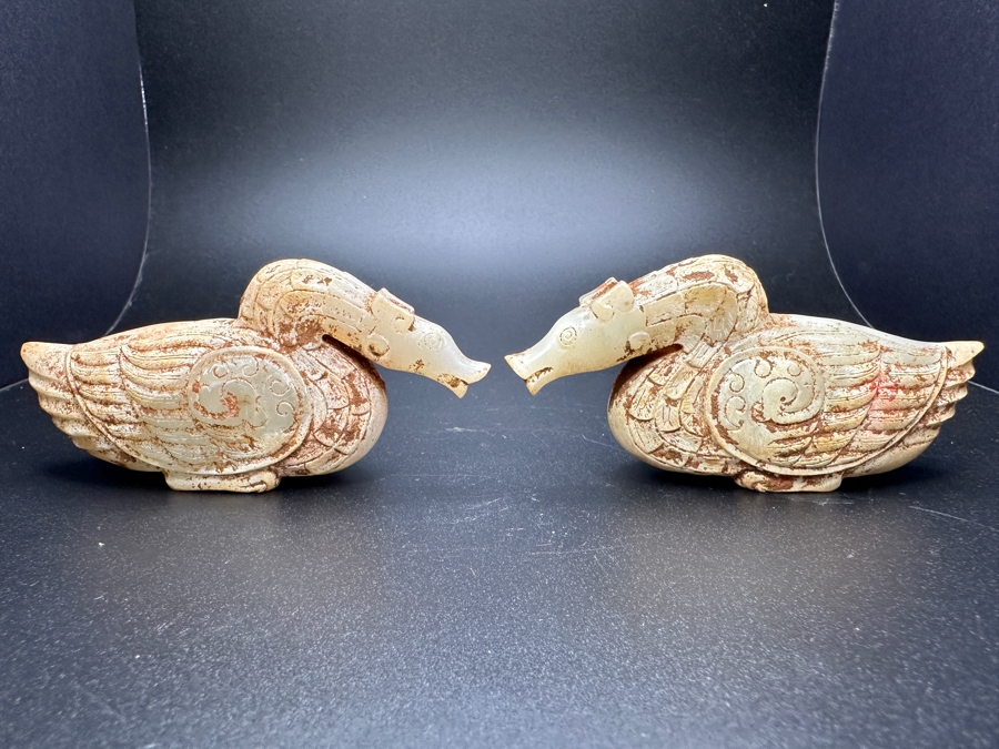 Pair Of Chinese Carved Jade Bird Figures 241g 3.75'W [Photo 3]