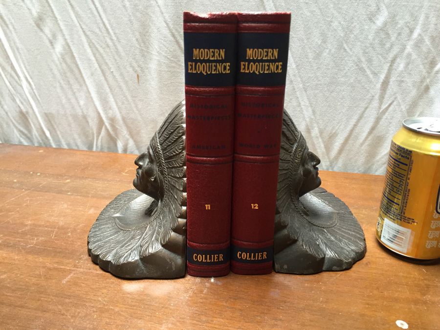 Native American Indian Chief Cast Metal Bookends
