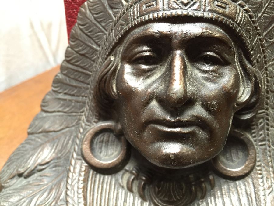 Native American Indian Chief Cast Metal Bookends [Photo 3]