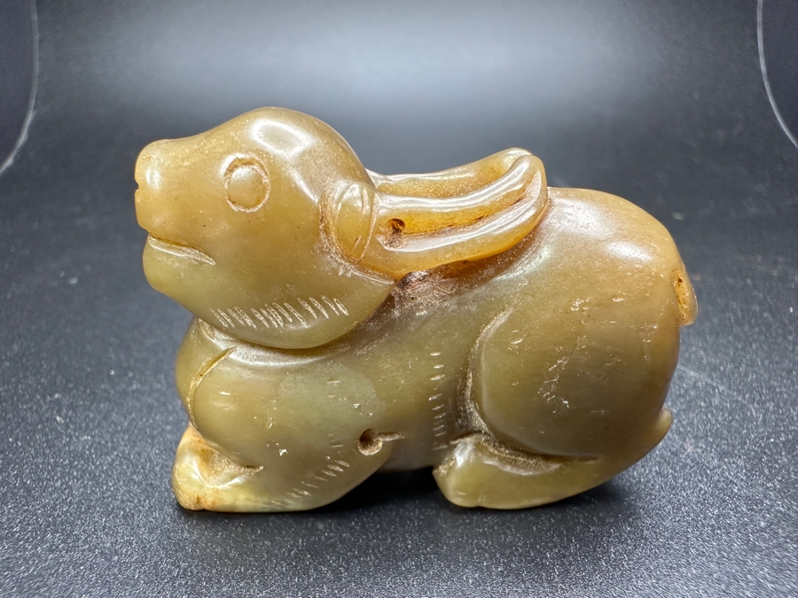 Chinese Carved Jade Rabbit Pendant 64.7g 2'W [Photo 2]