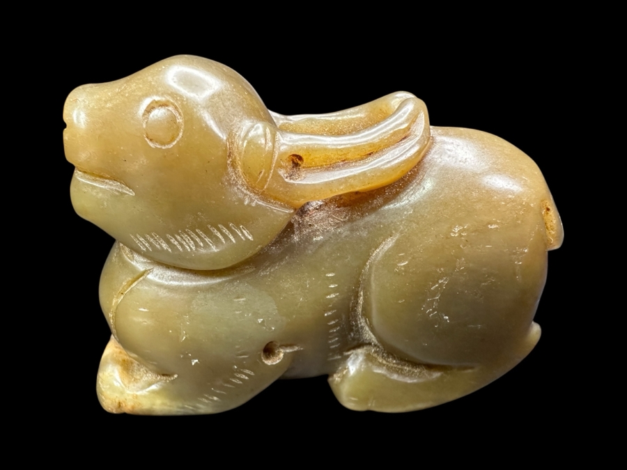 Chinese Carved Jade Rabbit Pendant 64.7g 2'W [Photo 1]