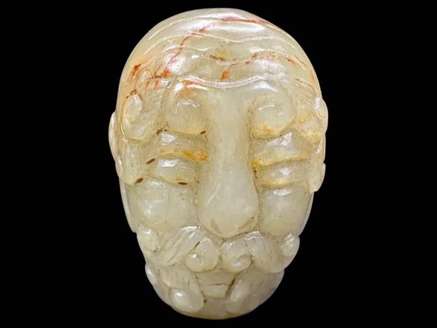 Chinese Carved Stone Elder Man Face Bead Pendant 41.2g 1.35'W [Photo 1]