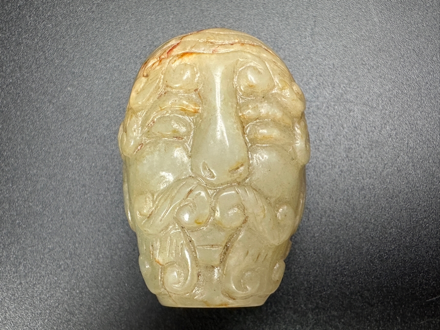 Chinese Carved Stone Elder Man Face Bead Pendant 41.2g 1.35'W [Photo 9]