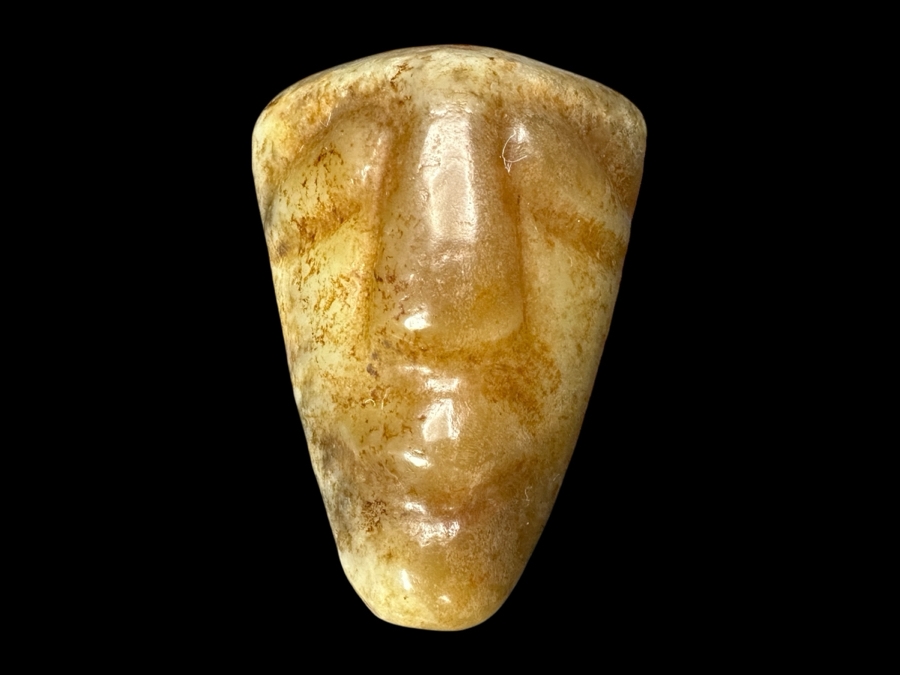 Chinese Carved Jade Face Pendant 77.7g 2.25'L [Photo 1]