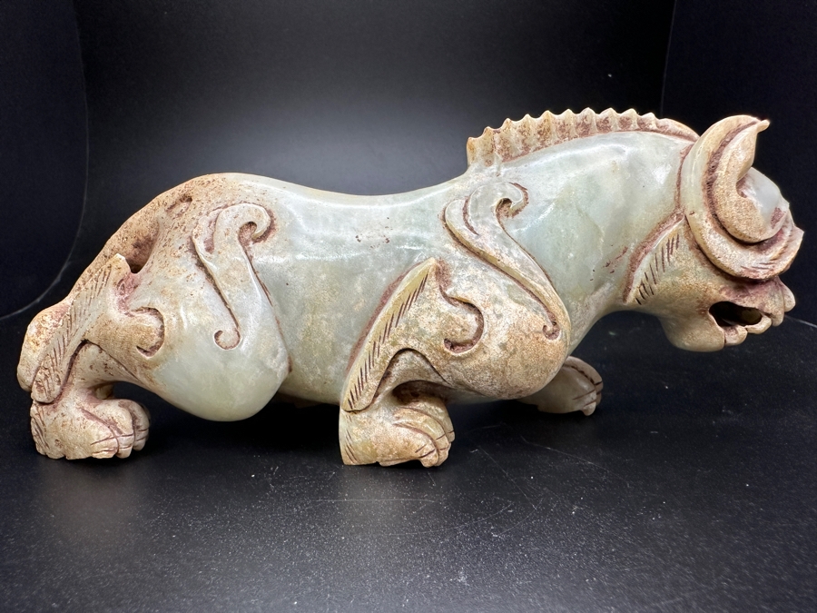 Chinese Carved Jade Fengshui Animal Tiger Figure Statue 527.9g 6.25'L [Photo 2]