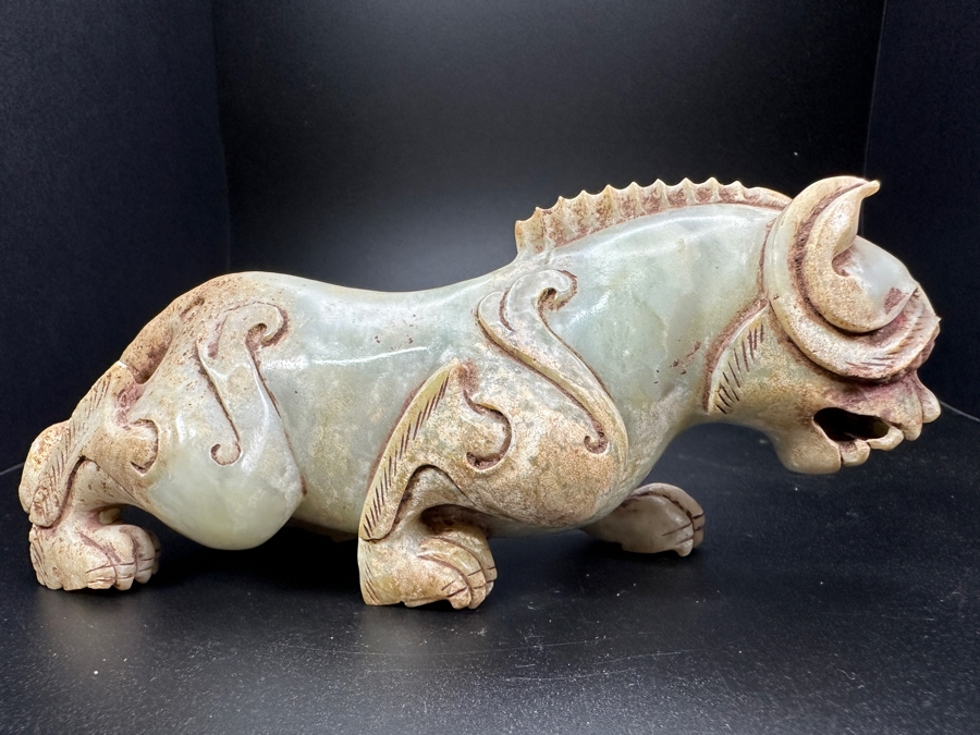 Chinese Carved Jade Fengshui Animal Tiger Figure Statue 527.9g 6.25'L [Photo 13]