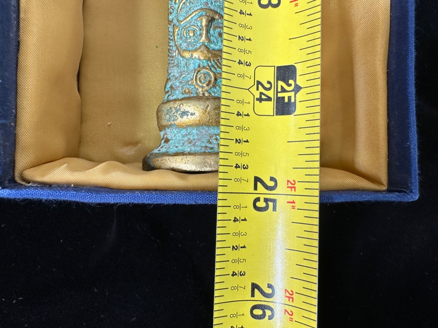 Pair Of Chinese Reproduction Gilt Metal Swords In Presentation Boxes 25'L & 20'L [Photo 15]