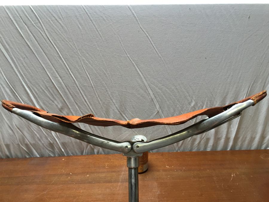 Vintage Leather Aluminum Walking Seat Portable Chair Fishing Hiking Golf  [Photo 5]