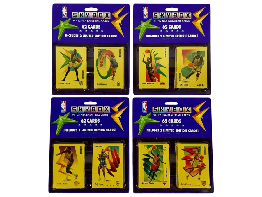 Vintage 1991 Skybox NBA Basketball Factory Stealed Bister Packs Showing Cards Of Michael Jordan, Earvin Magic Johnson, Robert Parish & David Robinson [Photo 1]