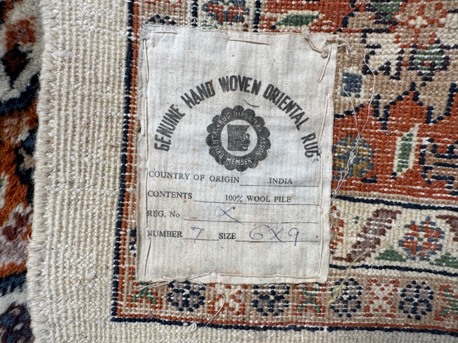 Vintage Hand Woven Wool Area Rug From India 6' X 9' [Photo 5]