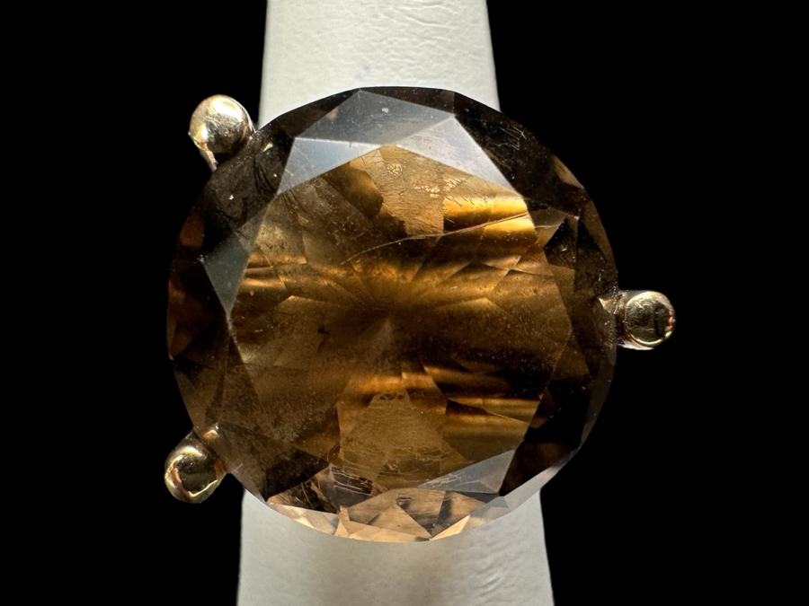 14k Gold Ring Set With 17.5mm Smoky Quartz Est. 10-12ct Size 6.75 9.7g Retails $1,500