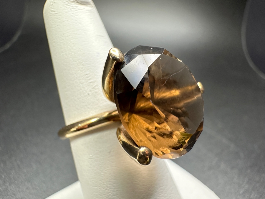 14k Gold Ring Set With 17.5mm Smoky Quartz Est. 10-12ct Size 6.75 9.7g Retails $1,500 [Photo 7]