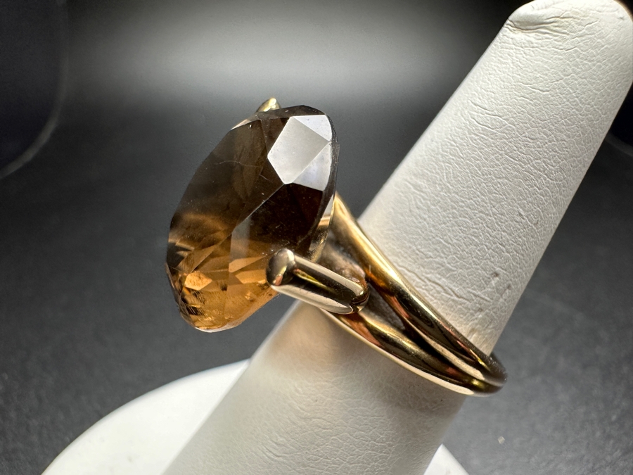 14k Gold Ring Set With 17.5mm Smoky Quartz Est. 10-12ct Size 6.75 9.7g Retails $1,500 [Photo 11]