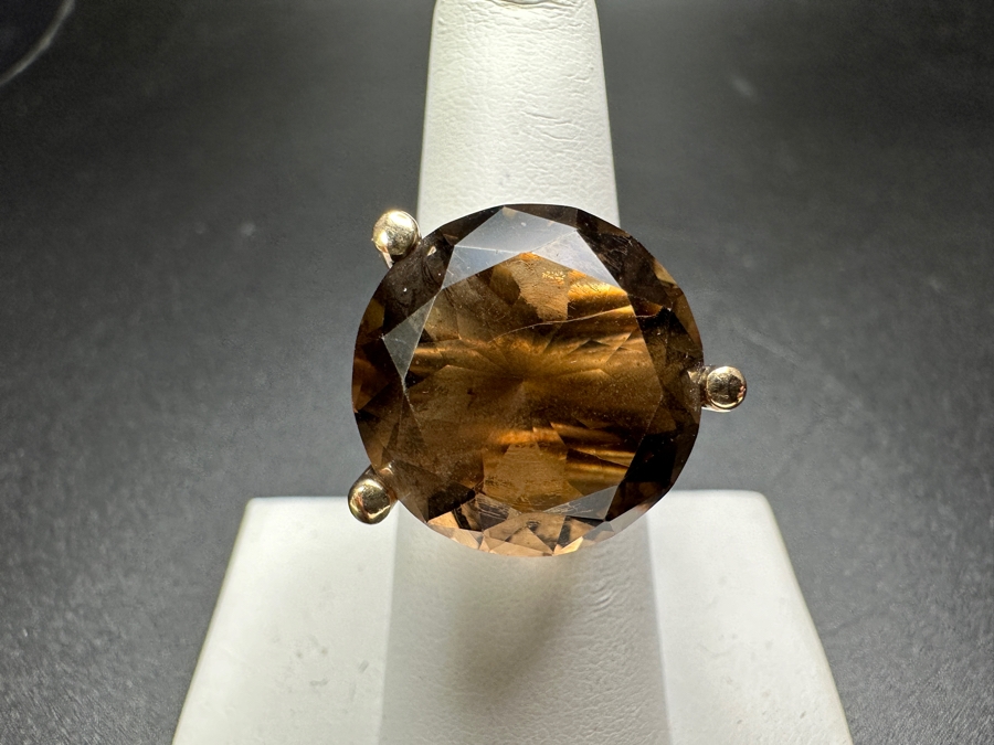 14k Gold Ring Set With 17.5mm Smoky Quartz Est. 10-12ct Size 6.75 9.7g Retails $1,500 [Photo 4]