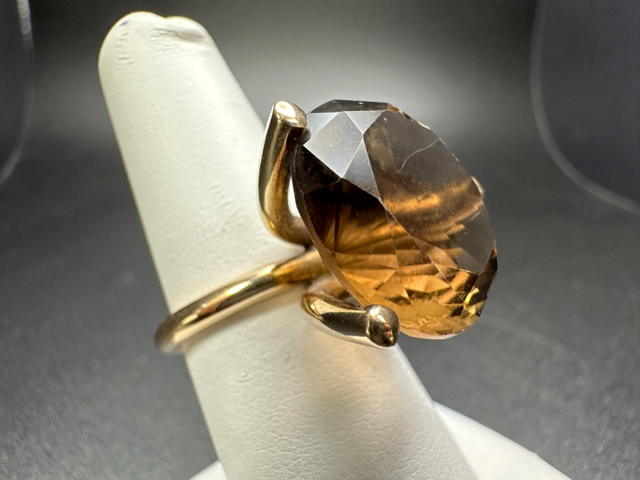 14k Gold Ring Set With 17.5mm Smoky Quartz Est. 10-12ct Size 6.75 9.7g Retails $1,500 [Photo 8]