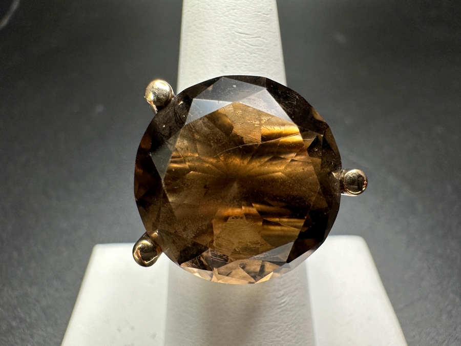 14k Gold Ring Set With 17.5mm Smoky Quartz Est. 10-12ct Size 6.75 9.7g Retails $1,500 [Photo 5]