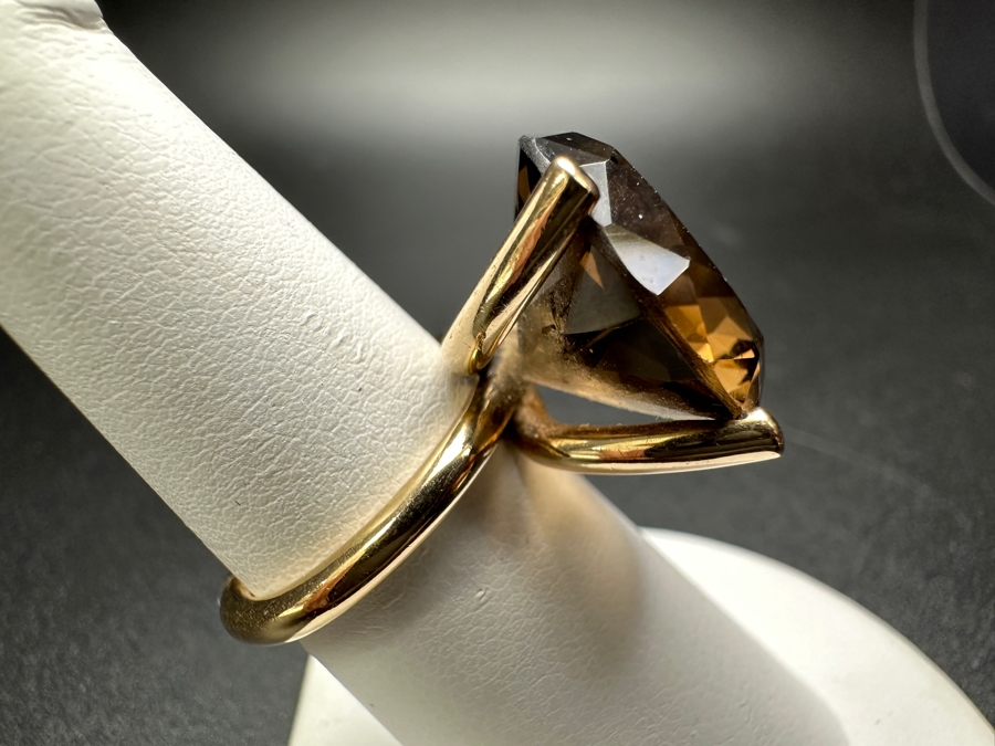 14k Gold Ring Set With 17.5mm Smoky Quartz Est. 10-12ct Size 6.75 9.7g Retails $1,500 [Photo 9]