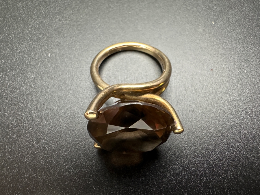 14k Gold Ring Set With 17.5mm Smoky Quartz Est. 10-12ct Size 6.75 9.7g Retails $1,500 [Photo 14]