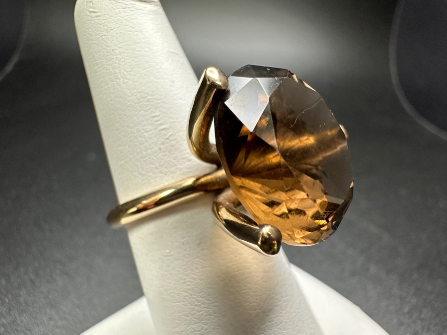 14k Gold Ring Set With 17.5mm Smoky Quartz Est. 10-12ct Size 6.75 9.7g Retails $1,500 [Photo 6]