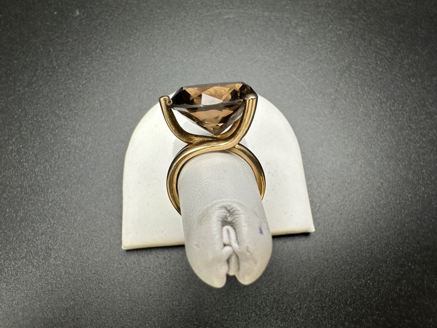 14k Gold Ring Set With 17.5mm Smoky Quartz Est. 10-12ct Size 6.75 9.7g Retails $1,500 [Photo 13]